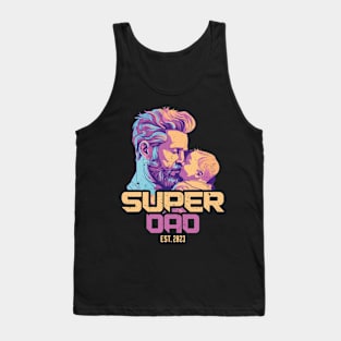 Super New Bearded Dad Est 2023 Distressed Retro Vintge Style Tank Top